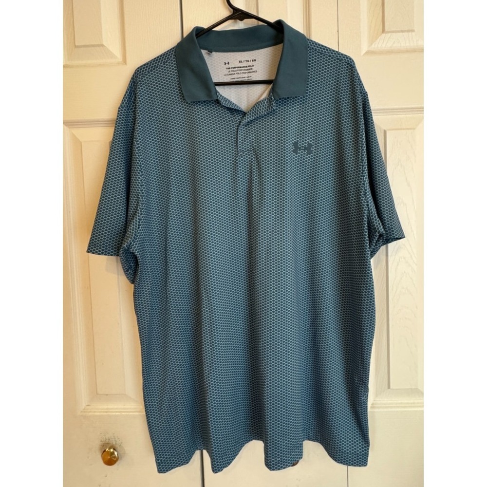 Under‎ Armour Performance Polo Shirt Loose Fit Gray Blue All Over Print Men's XL